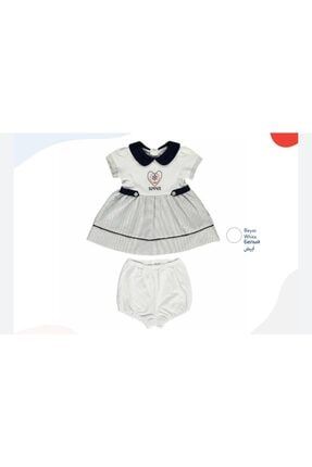 Kız Bebek Beyaz Pike Bebe Yaka Elbise 2'li Takım K3024
