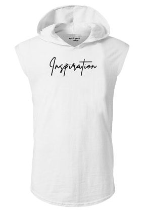 Unisex Beyaz Inspiration Kapşonlu Kolsuz T-shirt ART655