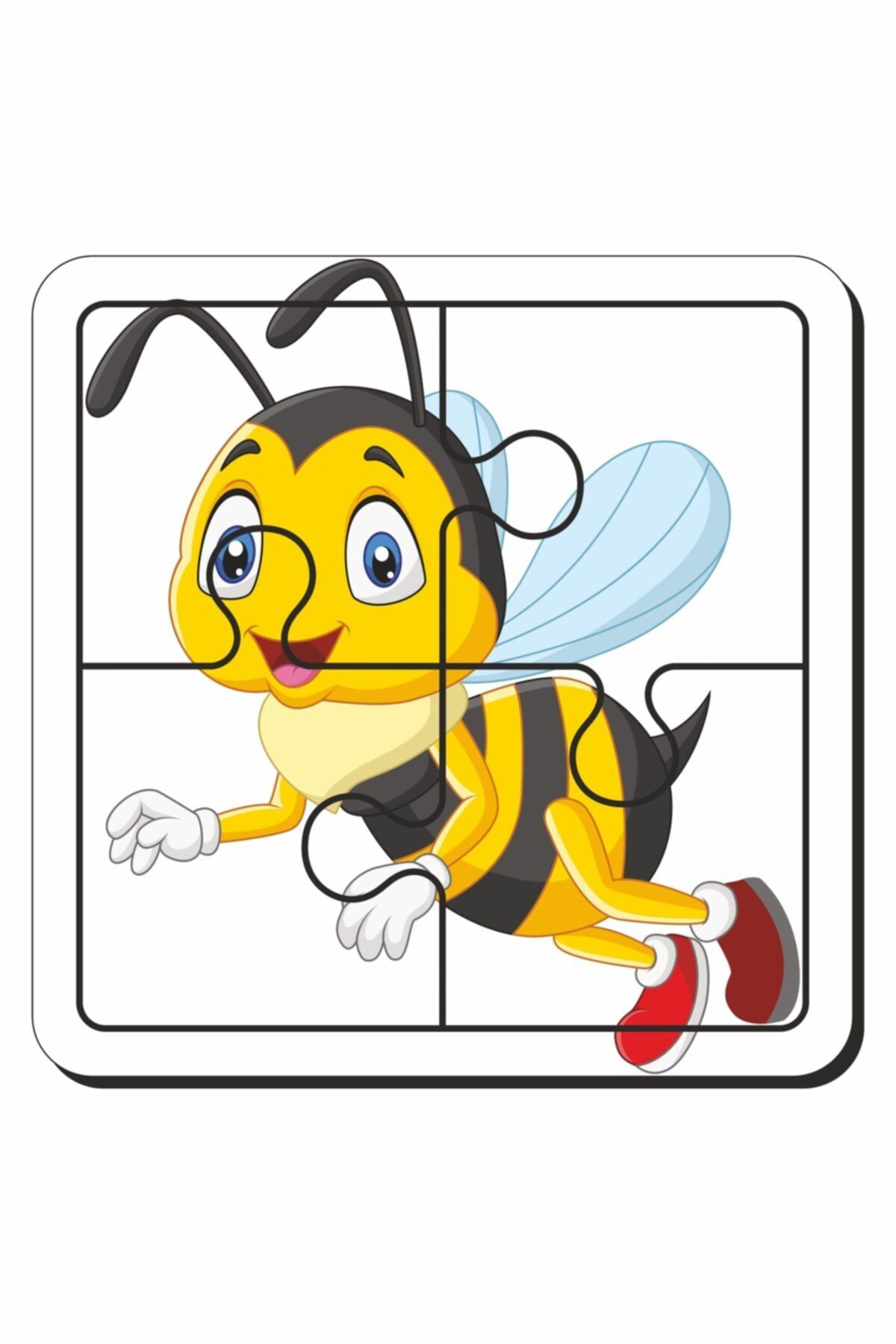 Baskı Atölyesi-Cat, Helicopter, Moon and Elephant, Bee 4 Piece 4 Piece Puzzle First Puzzle, Easy Puzzle 5