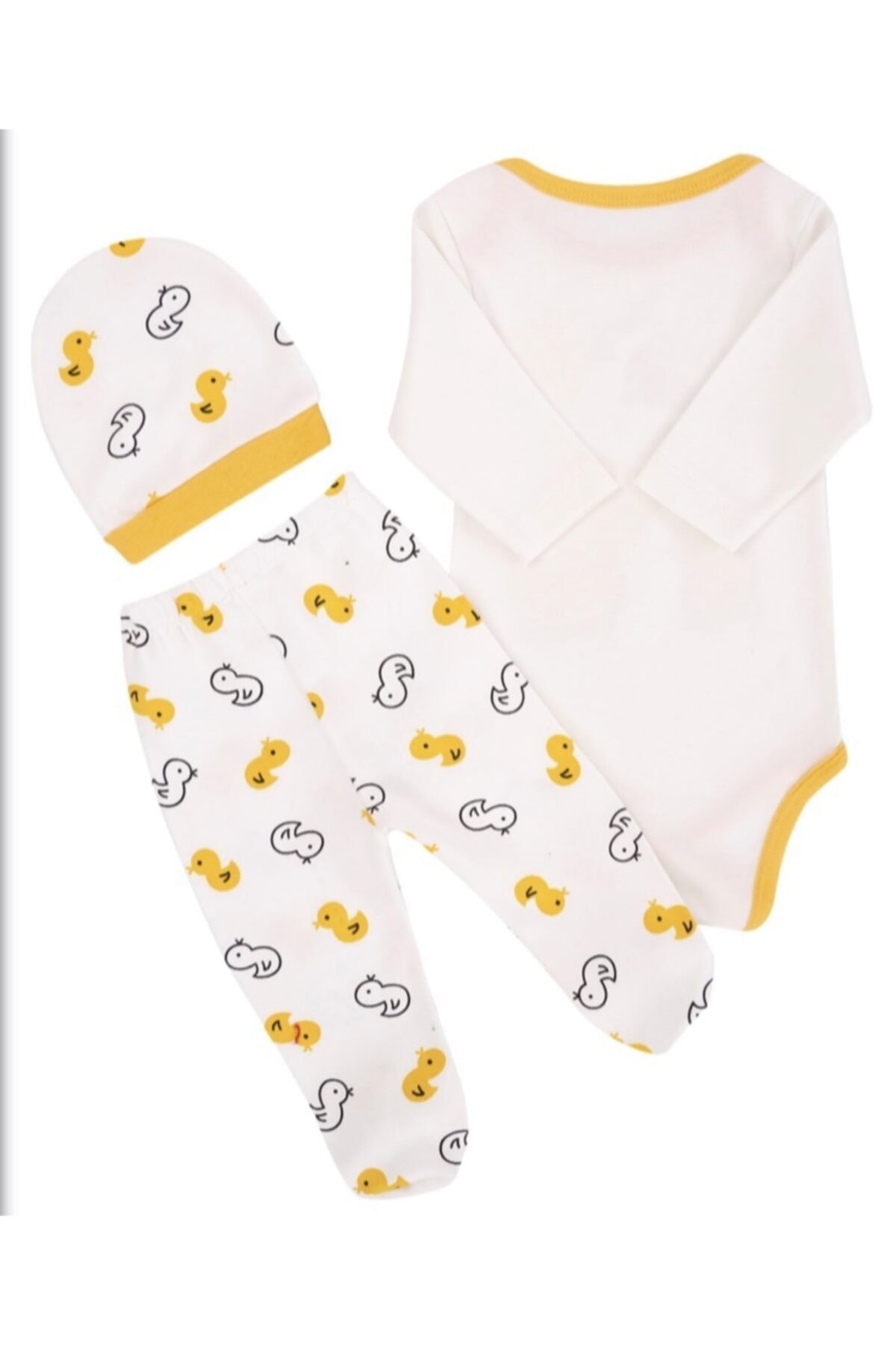 بادی نوزادی پسرانه – دخترانه زرد minibird baby | MİNİBİRD ÜÇLÜ ZIBIN TAKIM اورجینال - تصویر 2