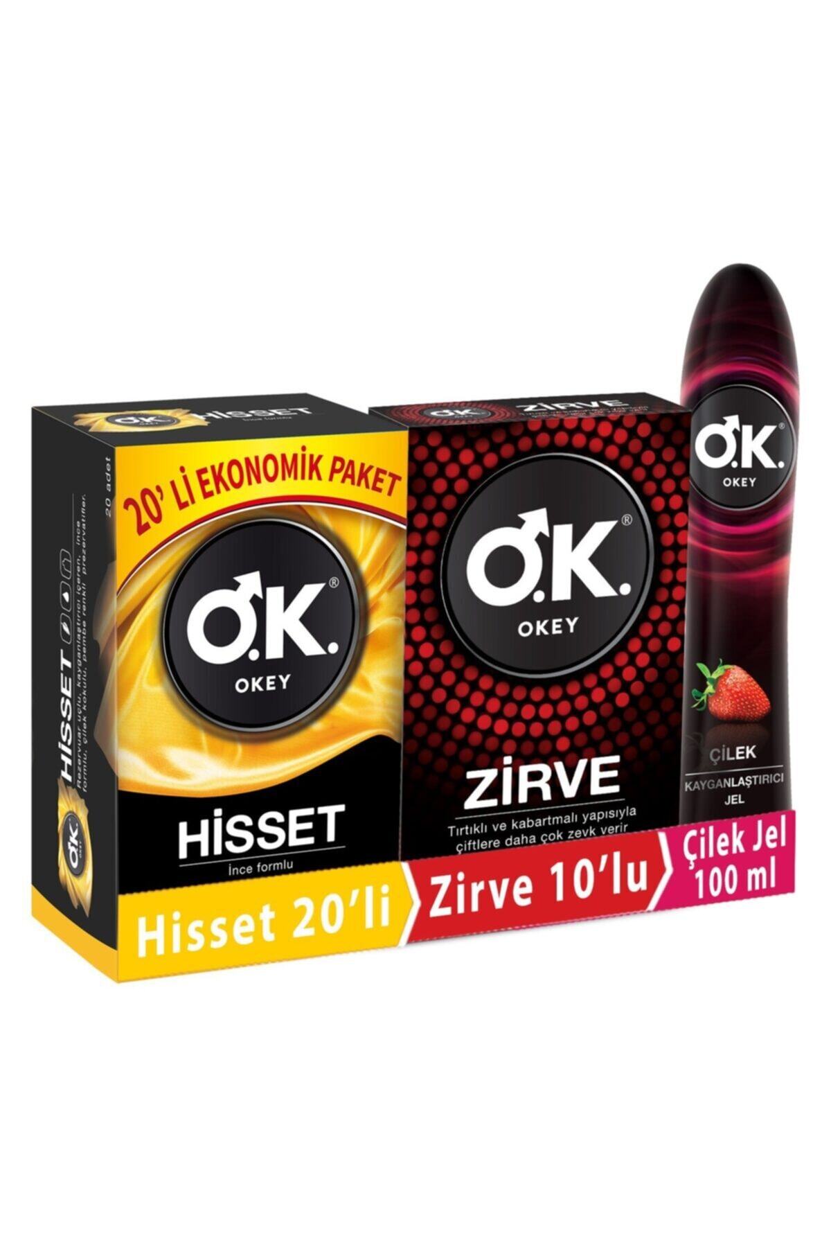 Okey Prezervatif Hisset 20'li Zirve 10'lu Çilek Kayganlaştırıcı Jel 100 ml