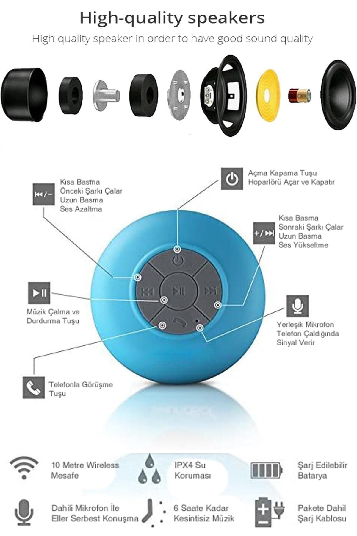 Su Geçirmez Mini Bluetooth Duş Hoparlörü 2