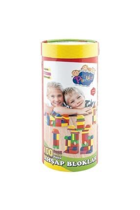 Playwood Silindir Kutuda Renkli Eğitici Ahşap Oyuncak Bloklar 100 Parça ONY-309