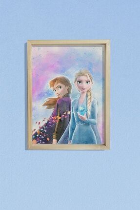 Elsa Ve Anna Doğal Çam Çerçeveli Bebek Ve Çocuk Odası Duvar Tablosu DTC1-296