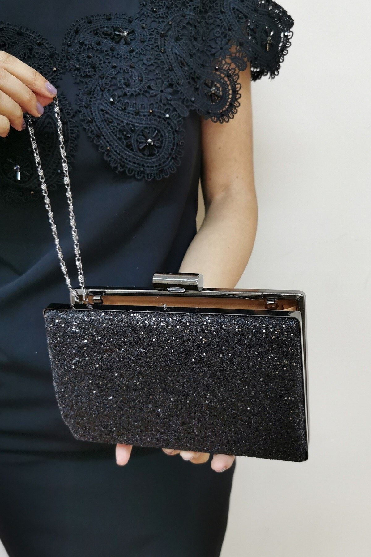 Black new arrivals sequin clutch