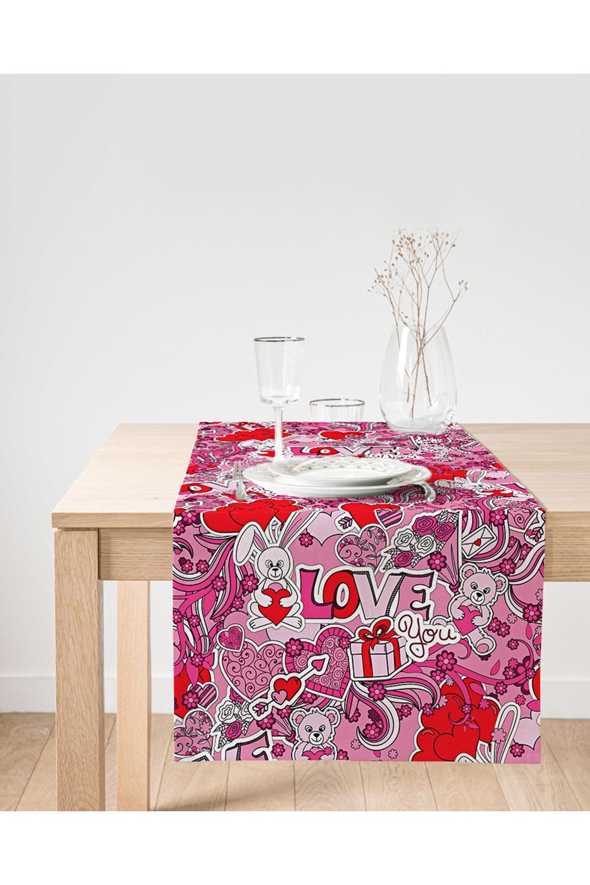 Realhomes Alergăr Modern Din Piele Intoarsa Tematic Love You, Cu Fundal Roz - One Size