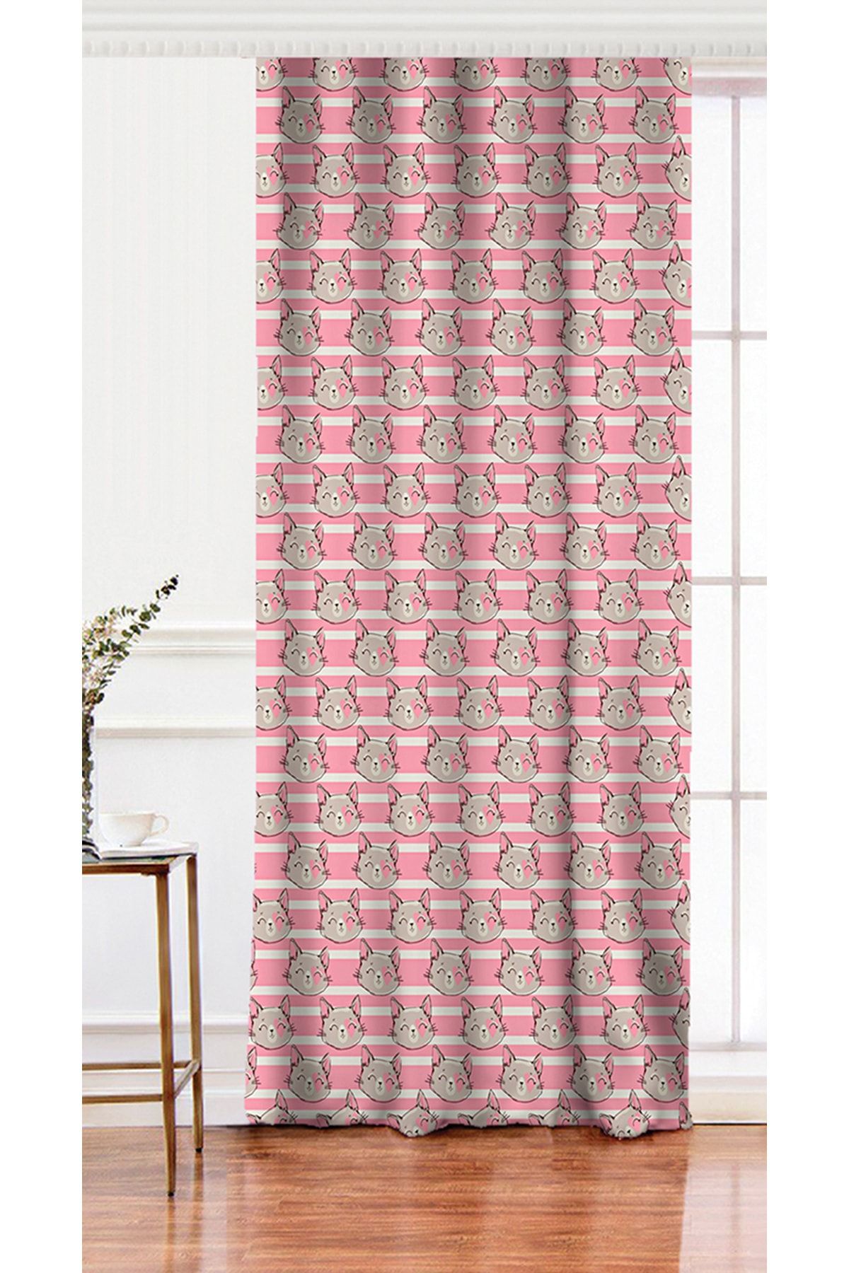 Realhomes Pisicuțe Pe O Singură Aripă, Linie Roz, Perdea De Fundal Imprimată Digital Modern - 140 x 200