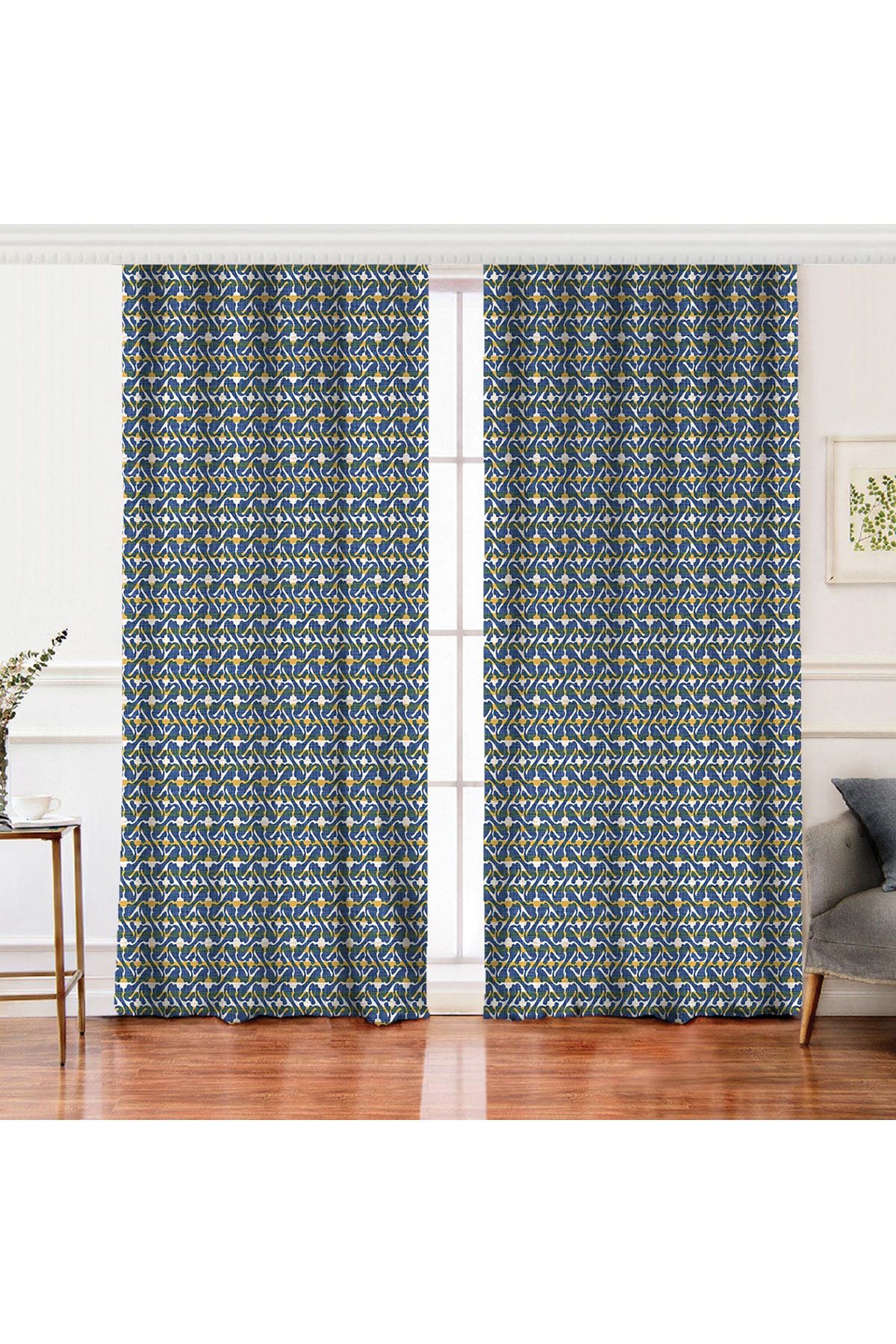 Realhomes Perdeau De Fundal Imprimat Digital Cu Aripi Duble Cu Dungi Maro Din Denim Pe Fundal Gri - 140 x 200