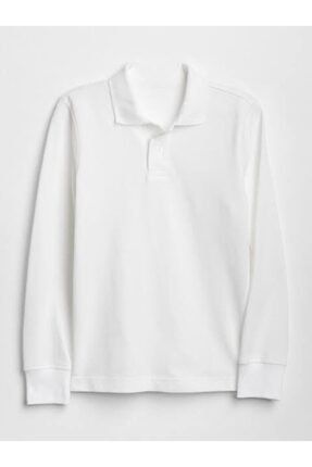 Unısex Beyaz Uzun Kol Lakost Polo Yaka T-shirt LAKOST1