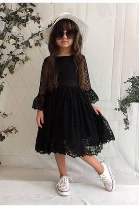 Kız Çocuk Siyah Şapkalı Güpürlü, Prenses Model Elbise 952