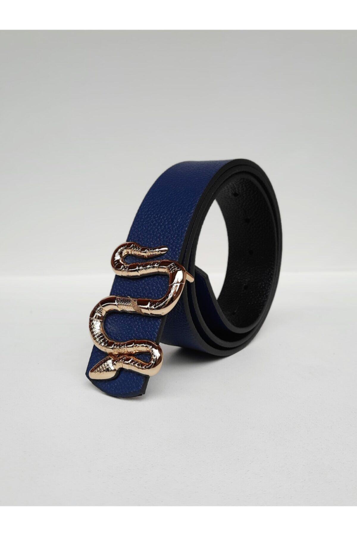 Navy Blue Women's Belt with Snake Buckle Gold Buckle Jean Belt,Jacket Belt,Pants Belt