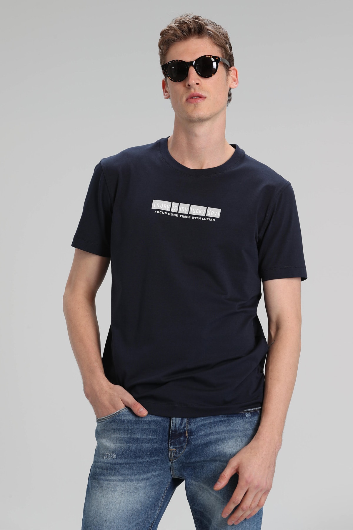 Timur Modern Grafik T- Shirt Lacivert