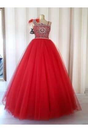 Kadın Kırmızı Yakut Detaylı Elbise
