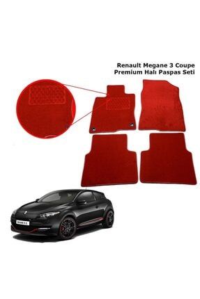 Renault Megane 3 Coupe Lüks Halı Paspas Seti Kırmızı Kırmızı Valeor 1200 GR354