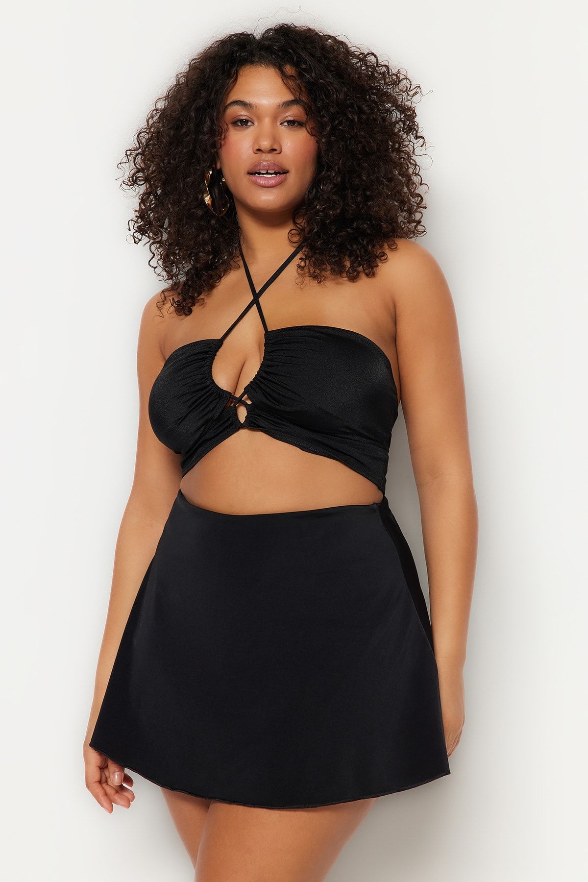 Plus size black bikini skirt 2025