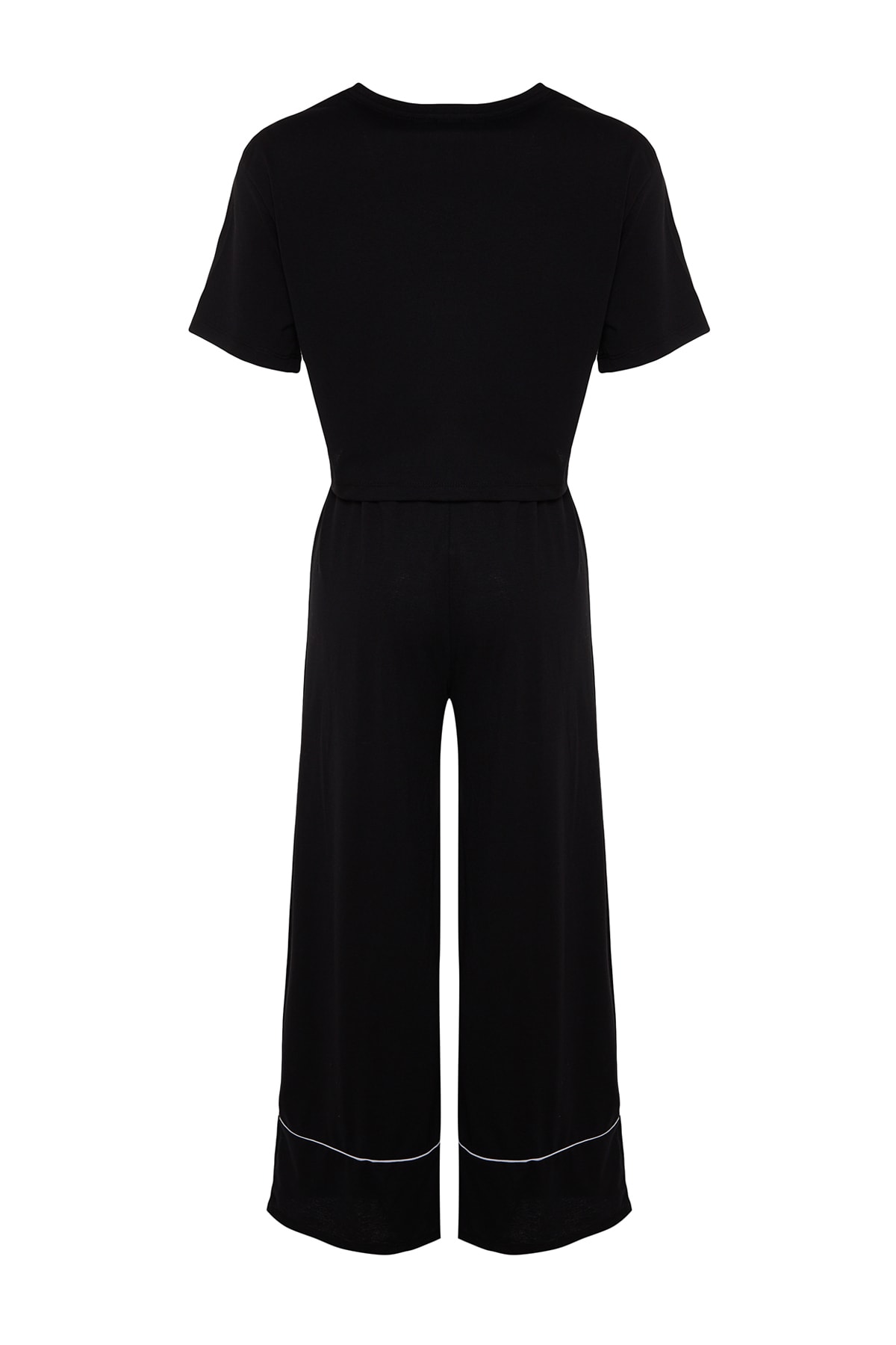 Trendyolmilla  Siyah %100 Pamuklu Eğlence Baskılı Biye Detaylı Örme Pijama Takımı THMSS21PT0953 - Görsel 11