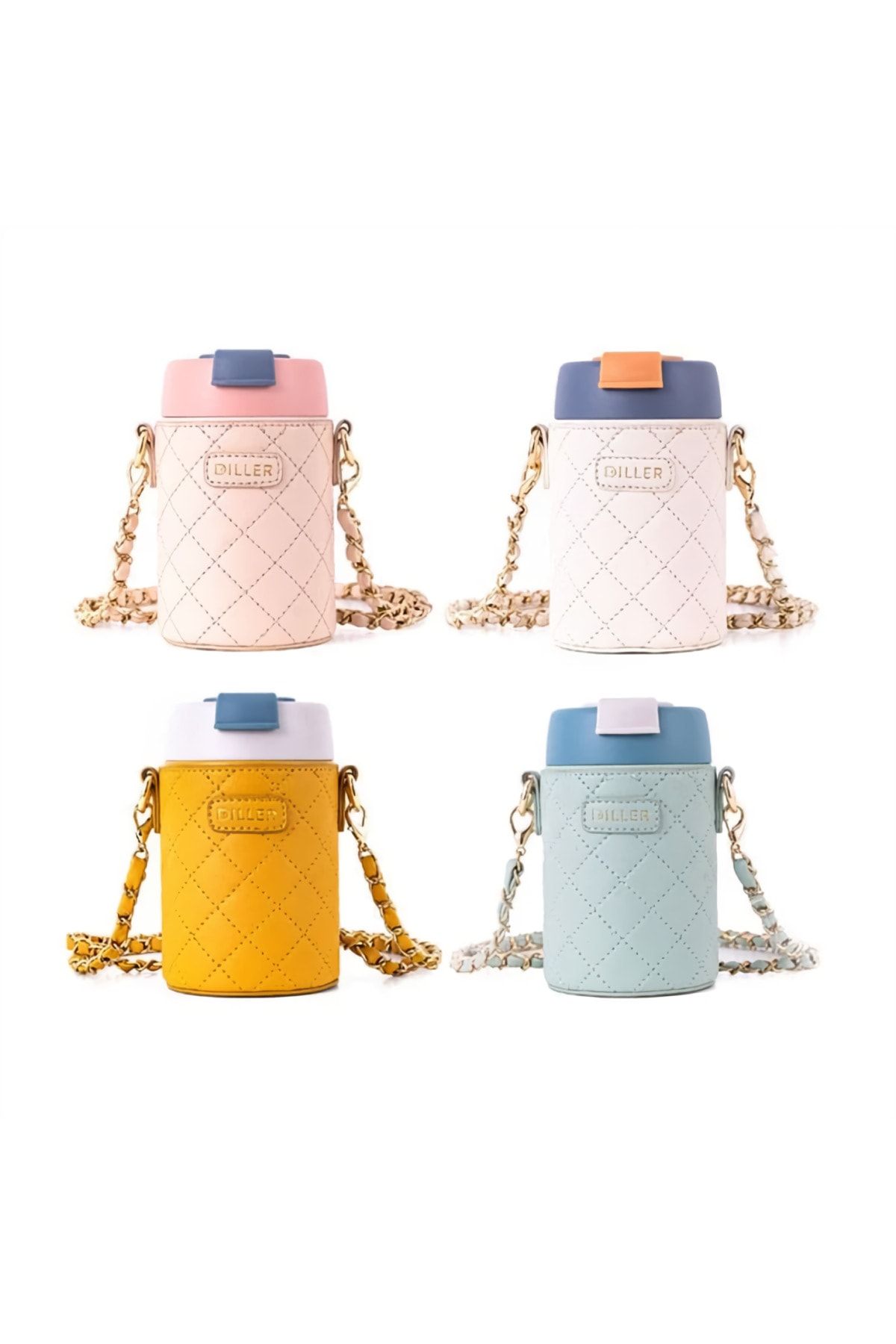 DILLER-300 Ml Steel Flask with Lock Lid Straw and Leather Case with Carrying Strap 6 Hours Hot/Cold 6