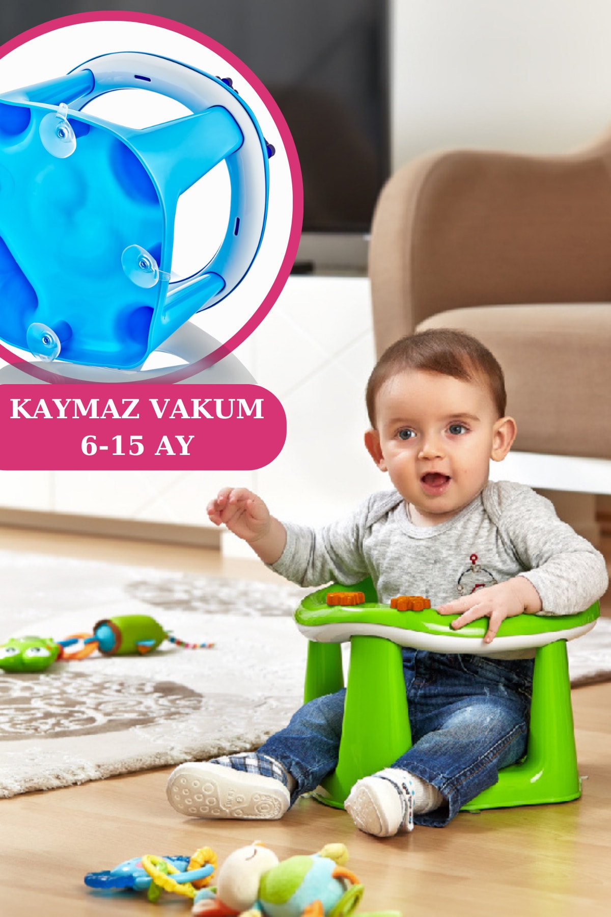 Kaymaz Vakum Ayaklı Bebek Banyo Oturağı & Mama Oturağı 2in1 3