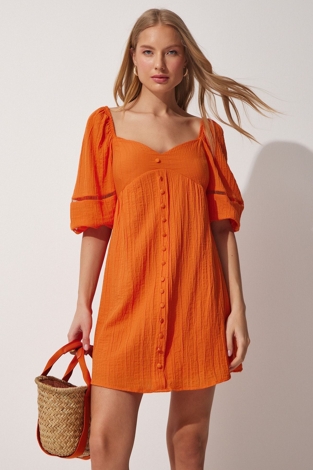 Happiness stanbul Women s Orange Sweetheart Neckline Balloon