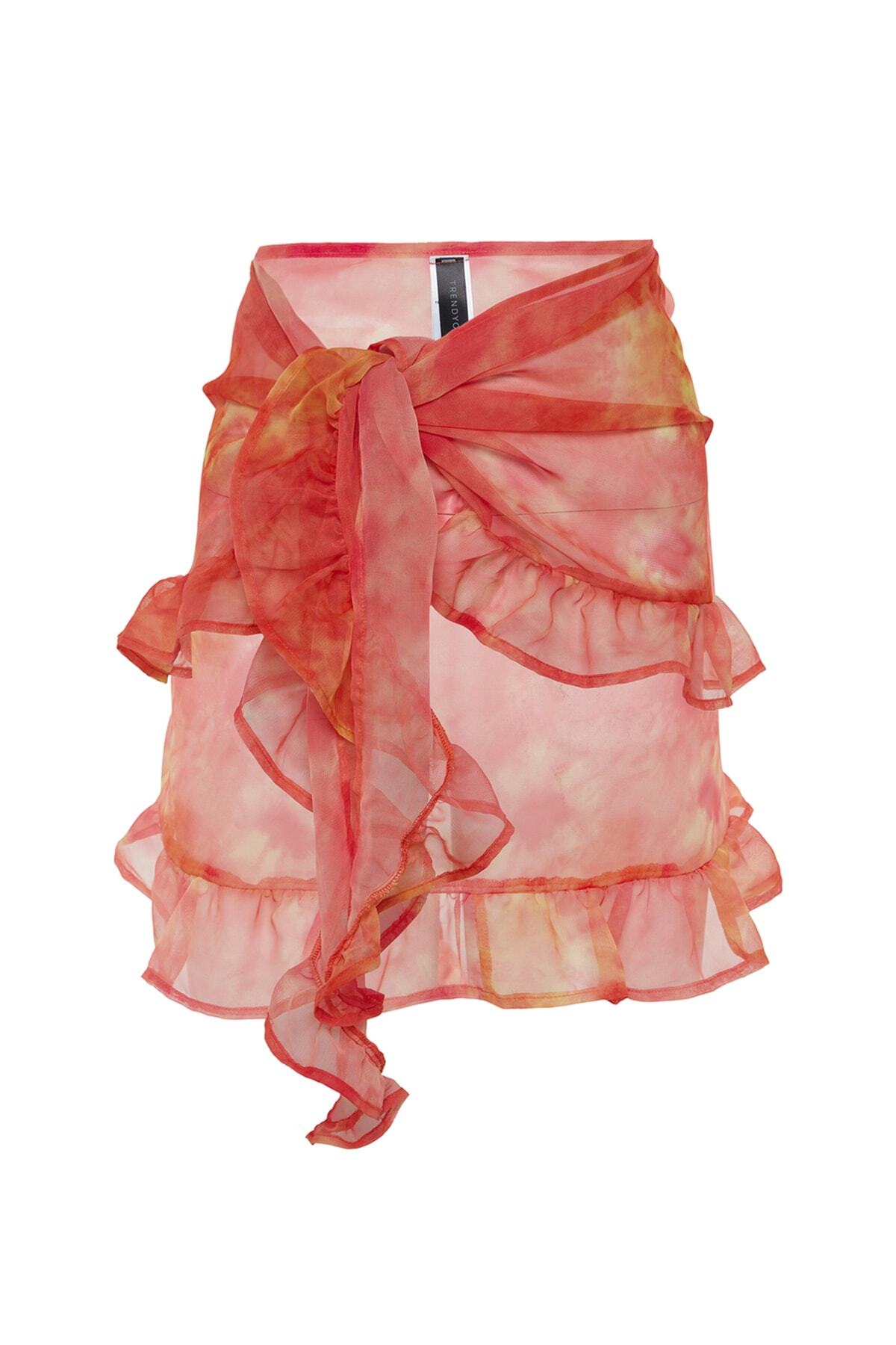 Trendyol Collection-Orange Batik gemusterter Mini-Strandpareo aus gewebtem Chiffon TBESS23PR00008 7