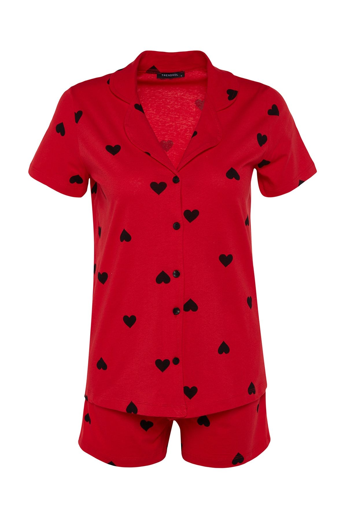 Trendyol Collection-Rotes Baumwoll-Shorts-Pyjama-Set mit Herzen – THMSS21PT0756 6