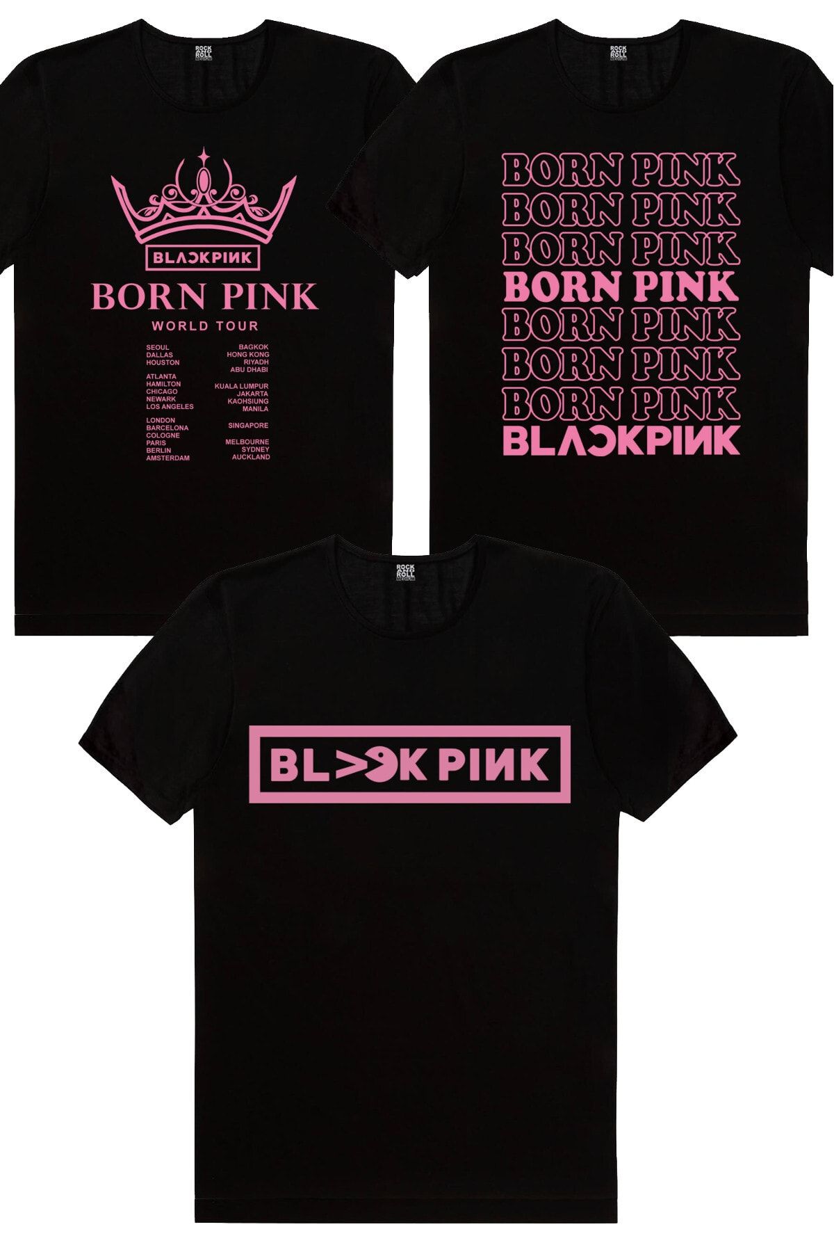 ROCKANDROLL-Blackpink Tour, Blackpink Pac, Pink Born Blackpink Girls T-Shirt 3-Piece Eco Pack 1