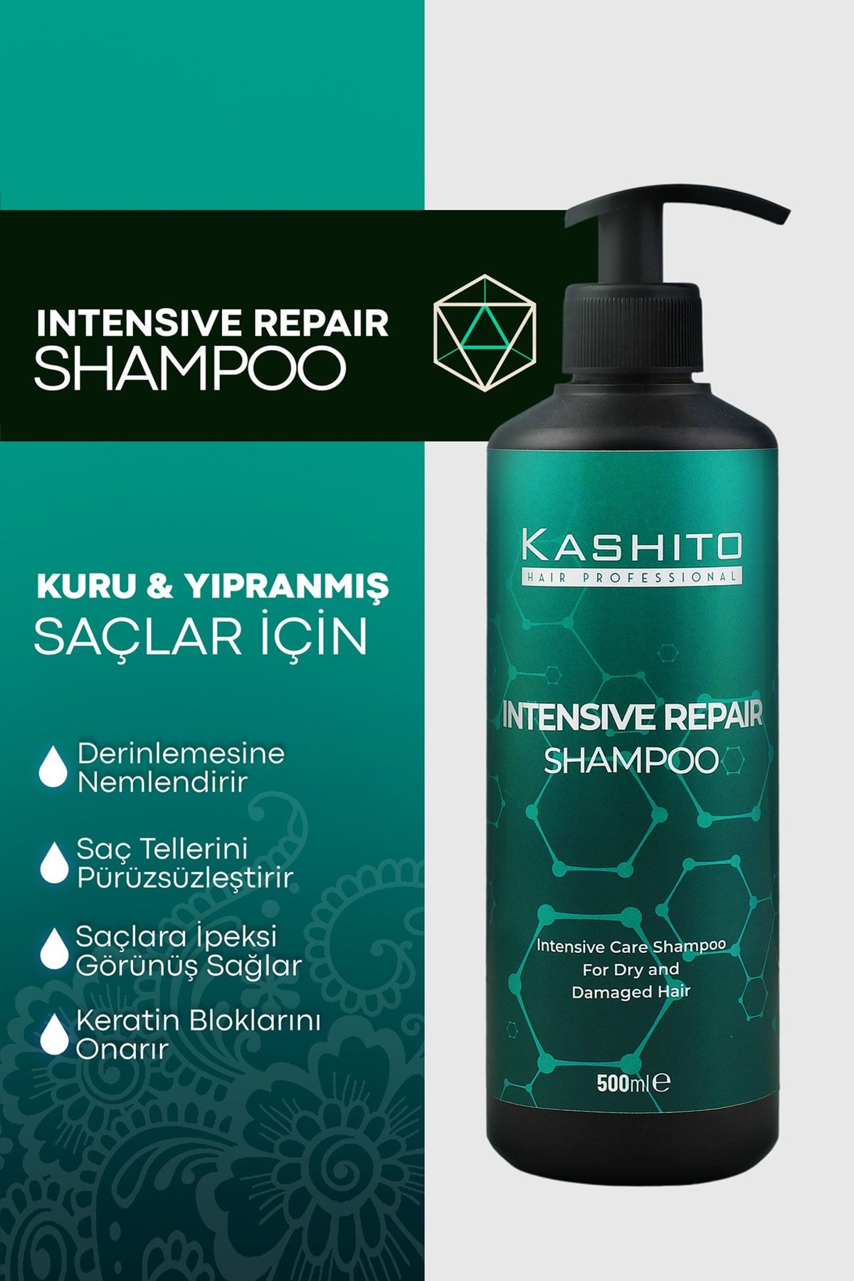 KASHİTO-500ml Intensive Care Intensive Repair Shampoo - Dry and Damaged Hair 3