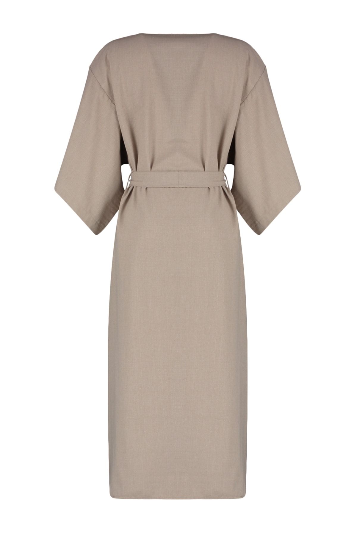 Trendyol Collection-Beige Belted Maxi Woven Linen Look Kimono&Kaftan TBESS23KM00058 7