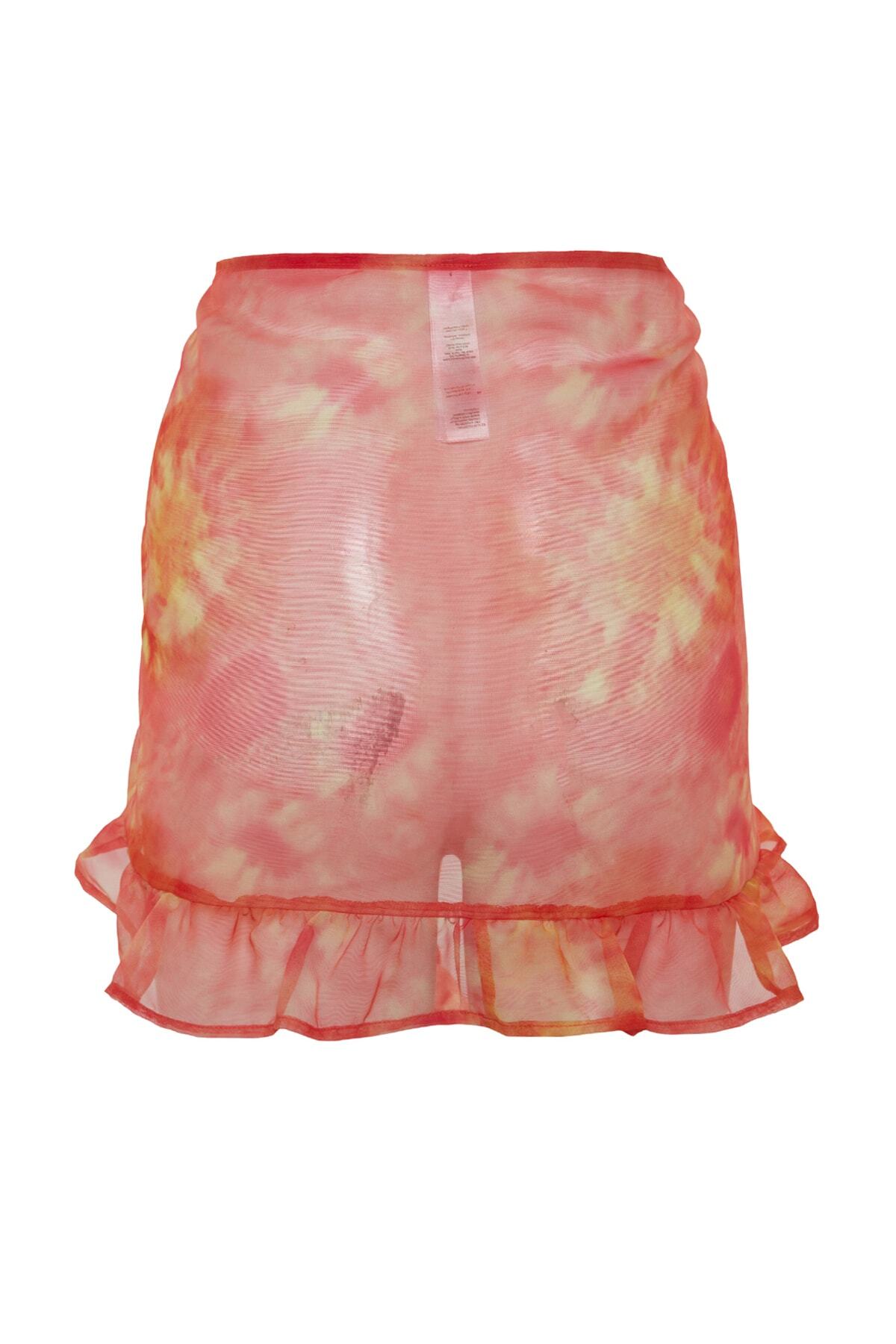 Trendyol Collection-Orange Batik gemusterter Mini-Strandpareo aus gewebtem Chiffon TBESS23PR00008 8