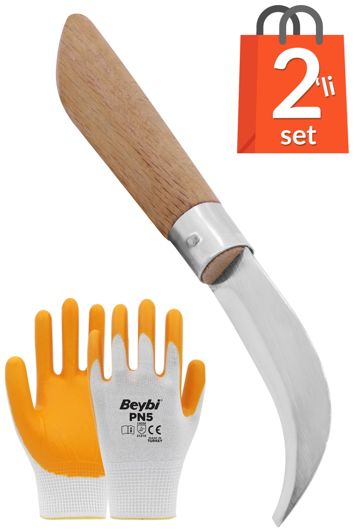 Stainless Curved Vaccine Blade 22 Cm No:3 + Knitted Work Gloves