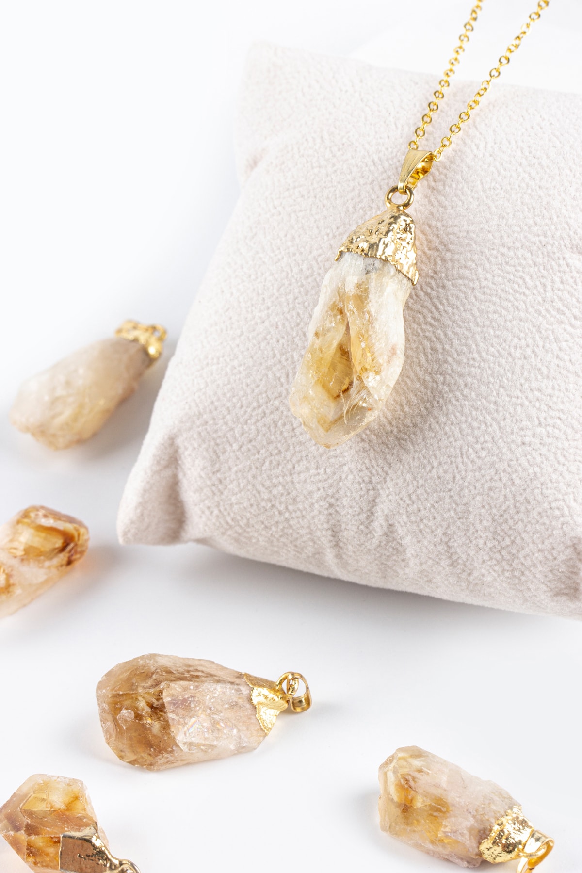 Zümrüt Doğal Taş Official Sitrin Altın Kaplama Ham Kolye Ucu