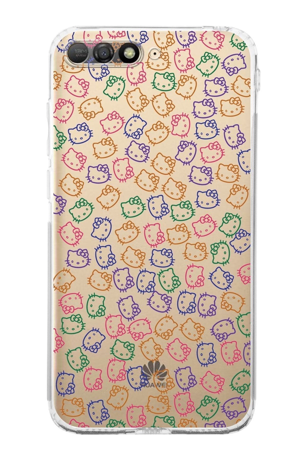 Huawei Y6 2018 Kamera Korumalı Kapak Hello Kitty Tasarımlı Şeffaf Kılıf