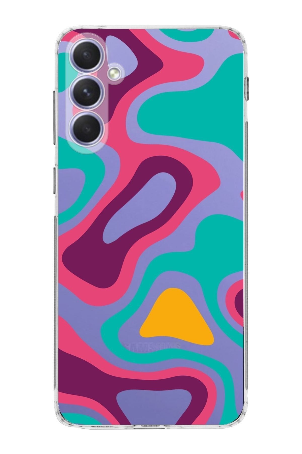 Samsung Galaxy A54 Kamera Korumalı Kapak Renkli Desen Tasarımlı Şeffaf Kılıf