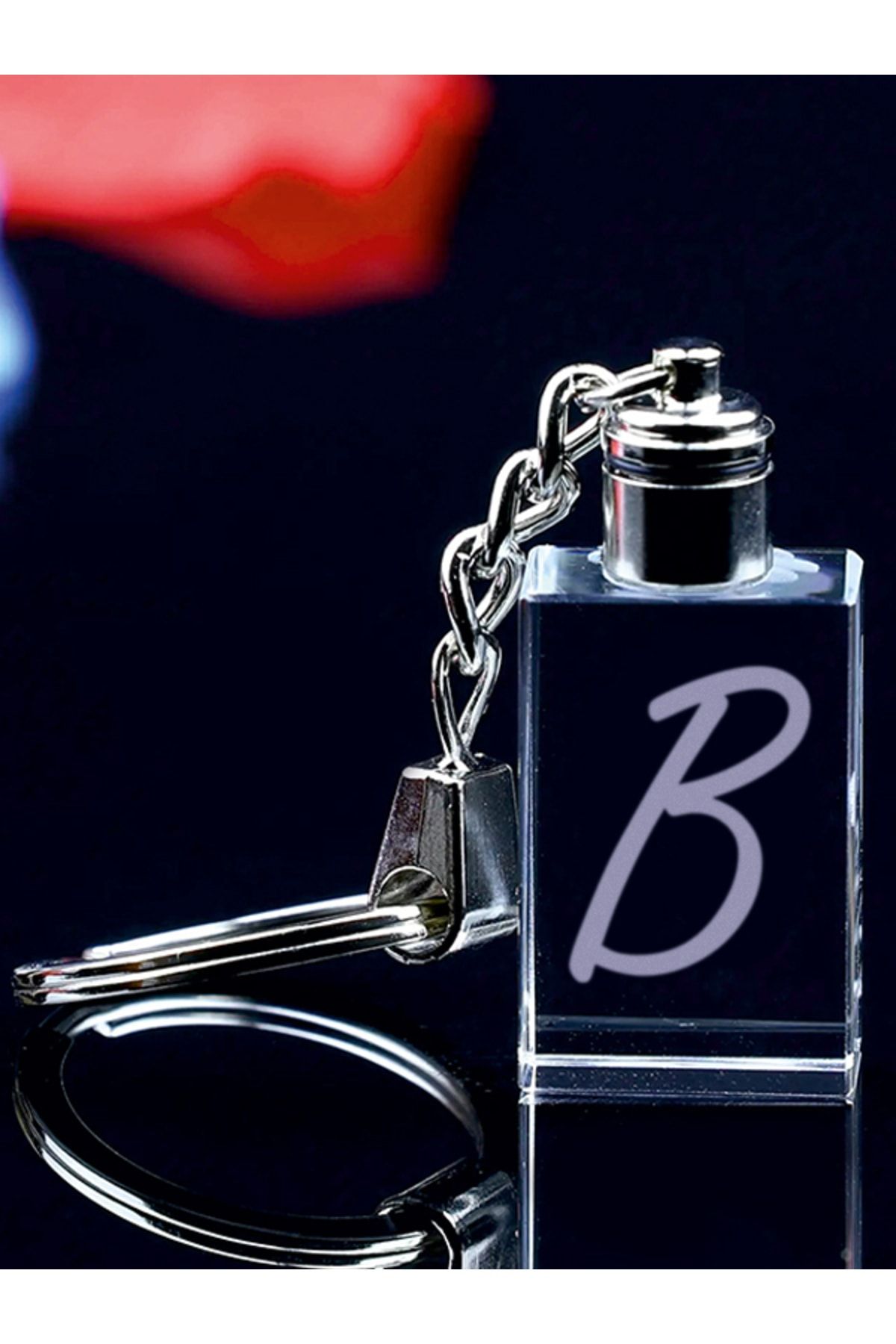 MERTKR STAL Letter B Keychain Letter Keychain Glass Engraved