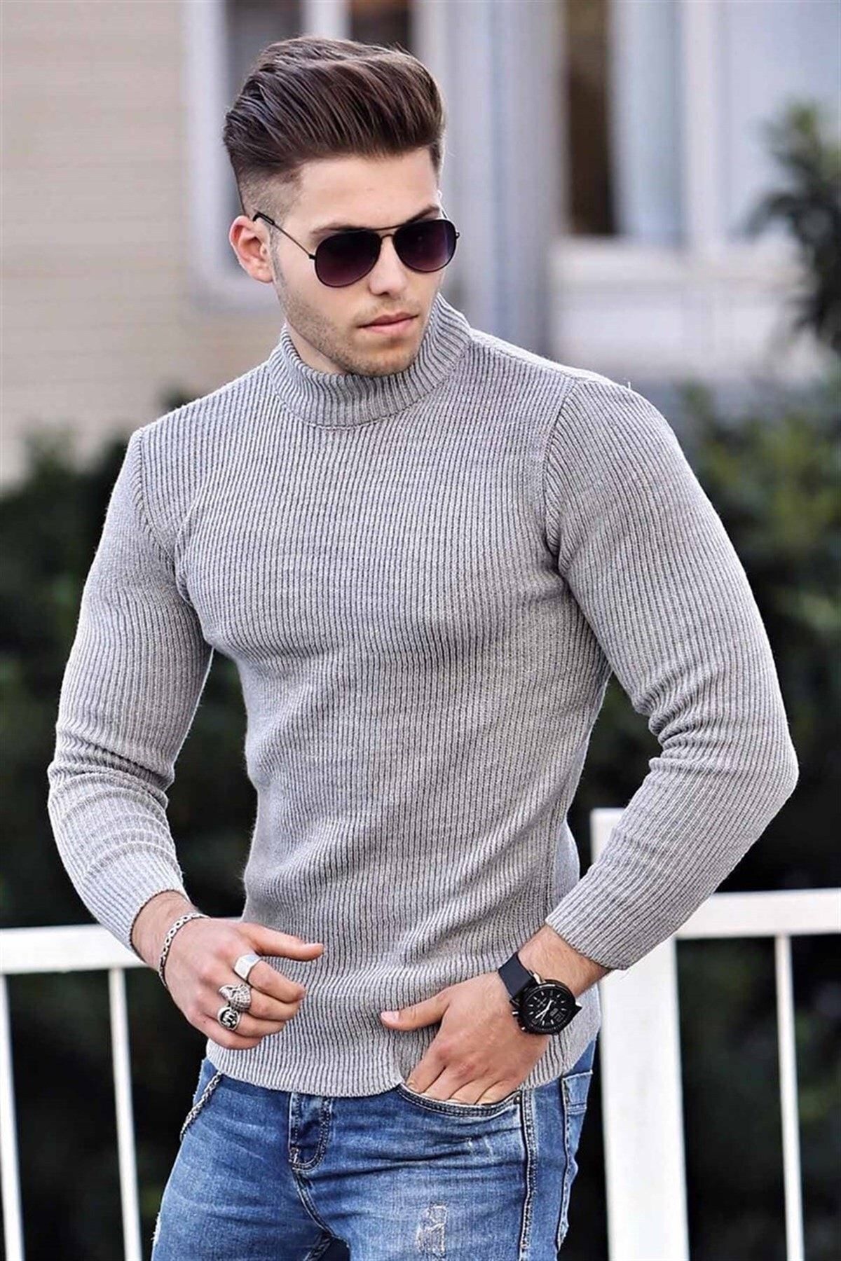 Madmext Pullover Grau Regular Fit