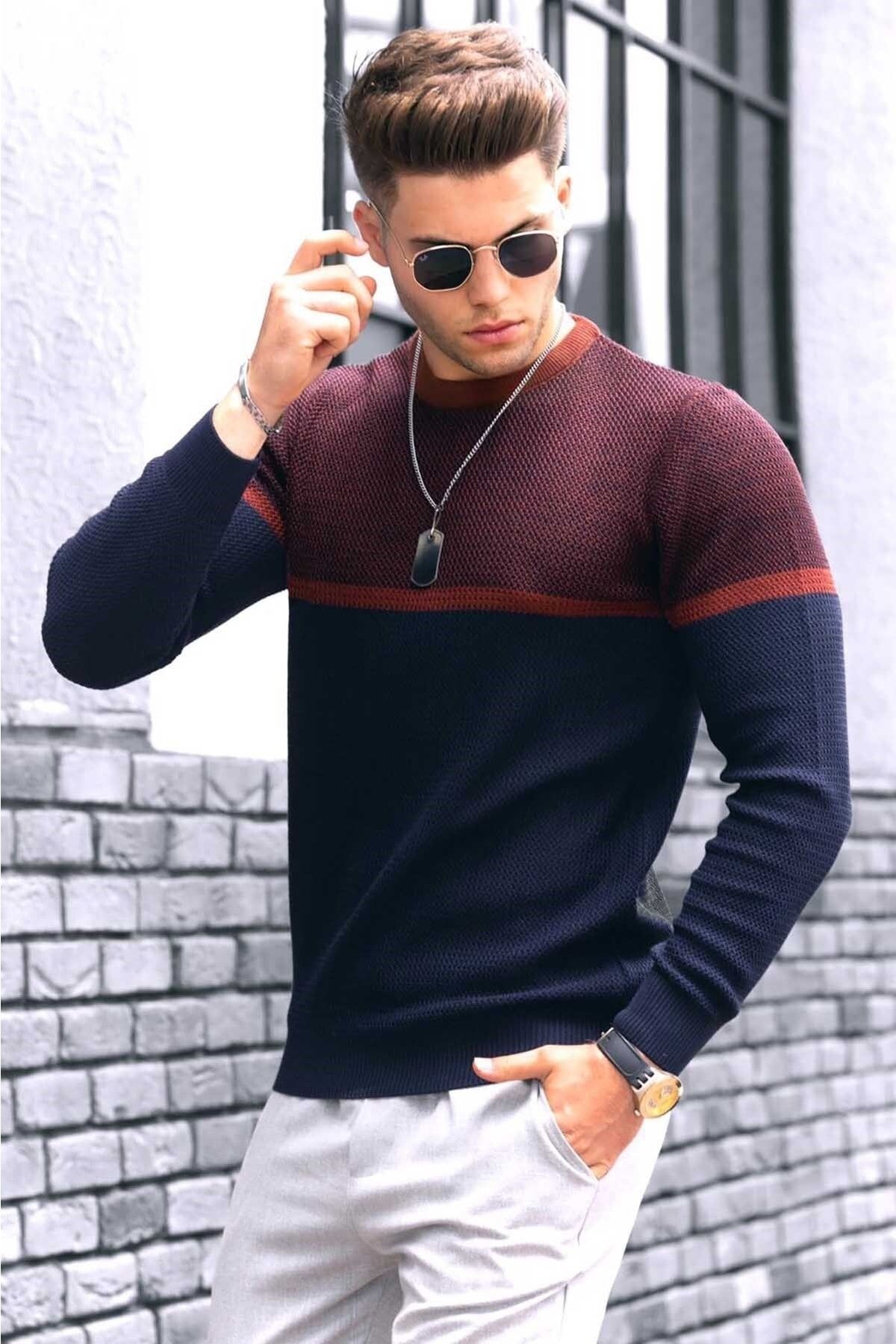 Burgundy Crew-neck Sweater with Navy Pants Outfits For Men (85 ideas &  outfits) | Lookastic