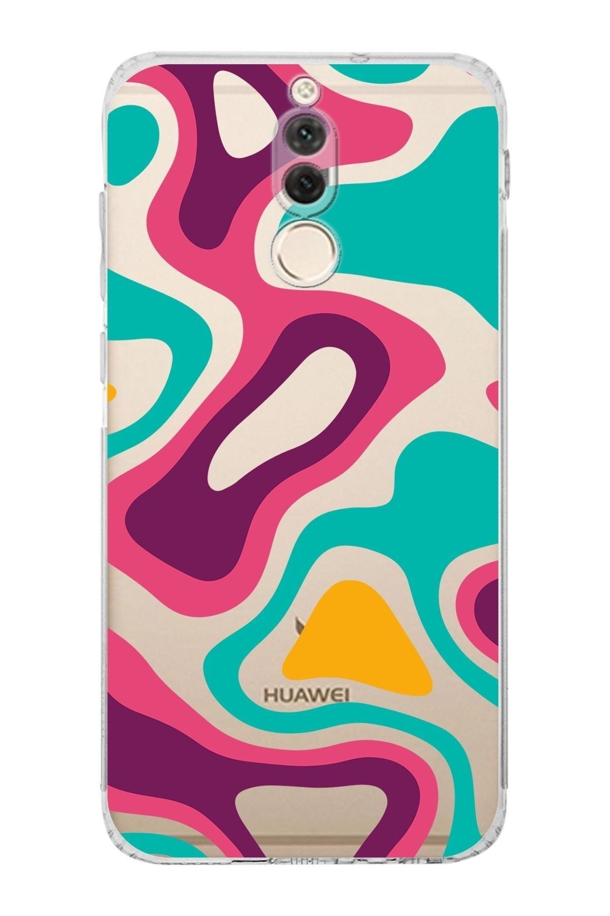 Huawei Mate 10 Lite Kamera Korumalı Kapak Renkli Desen Tasarımlı Şeffaf Kılıf