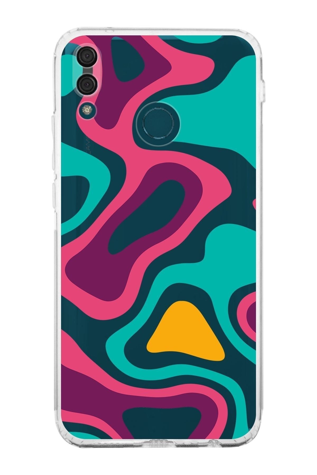 Huawei Y9 2019 Kamera Korumalı Kapak Renkli Desen Tasarımlı Şeffaf Kılıf