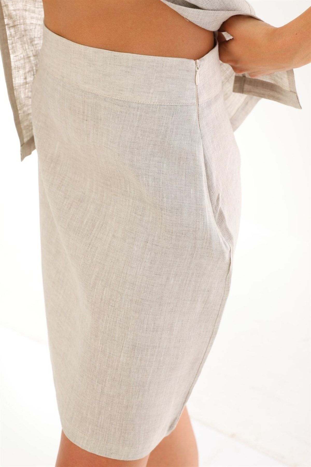 Dreamlike Lined Comfortable Straight Model Side Zipper Linen Pencil Skirt