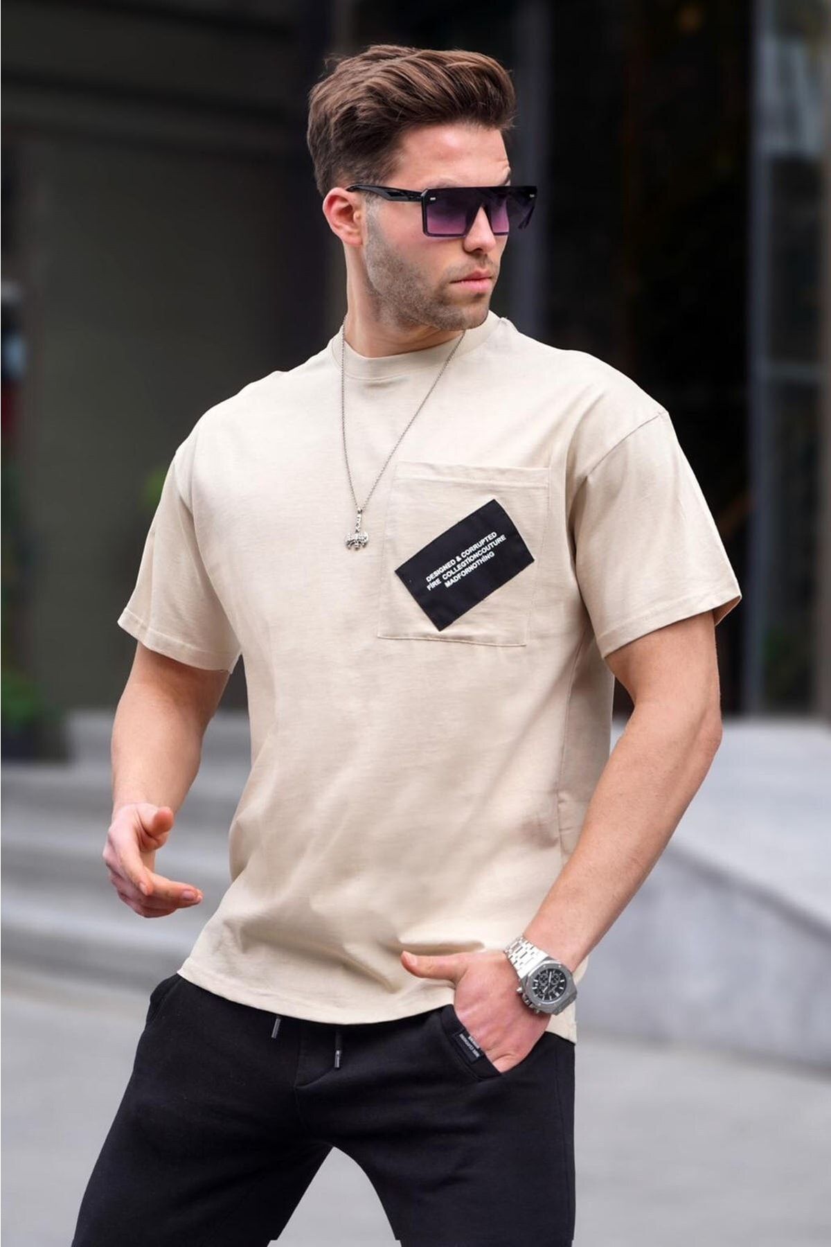 Madmext T-Shirt Beige Regular Fit