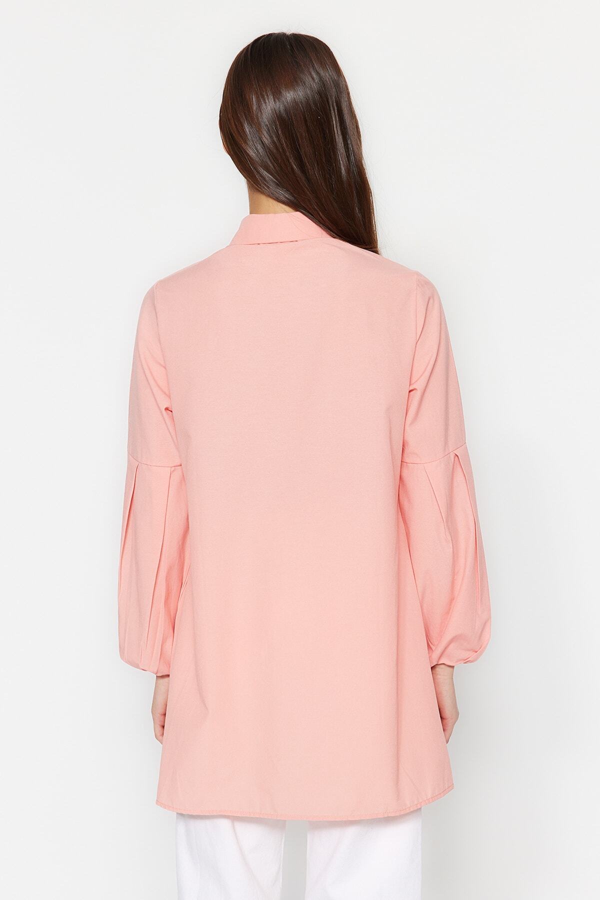 Trendyol Modest-Dried Rose Baby Collar Gathered Woven Cotton Tunic TCTSS23UK00088 7