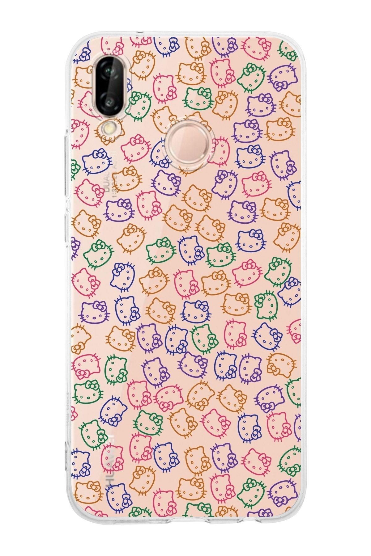 Huawei P20 Lite Kamera Korumalı Kapak Hello Kitty Tasarımlı Şeffaf Kılıf