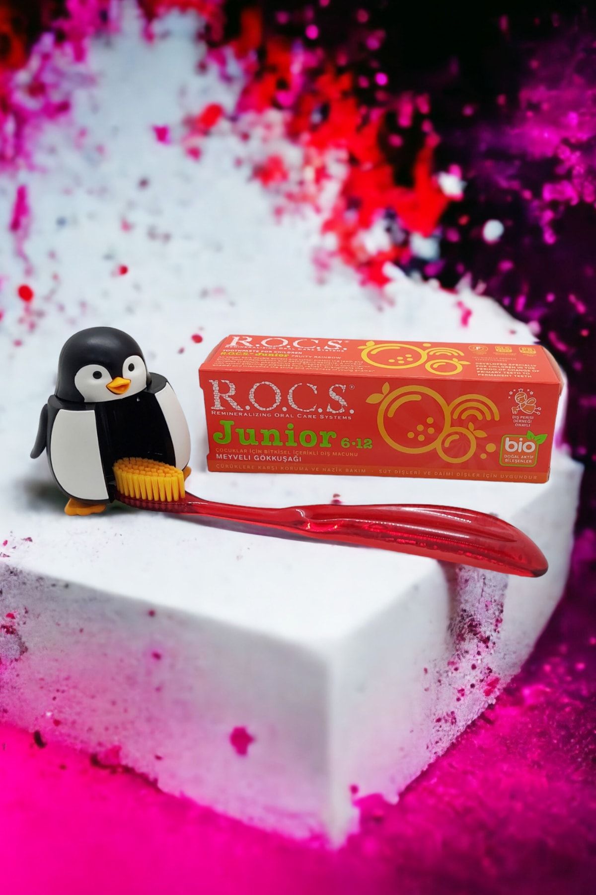 R.O.C.S.-R.o.c.s 6-12 Penguin Care Set - Rainbow Toothpaste + Junior Toothbrush Red + Penguin Container 4