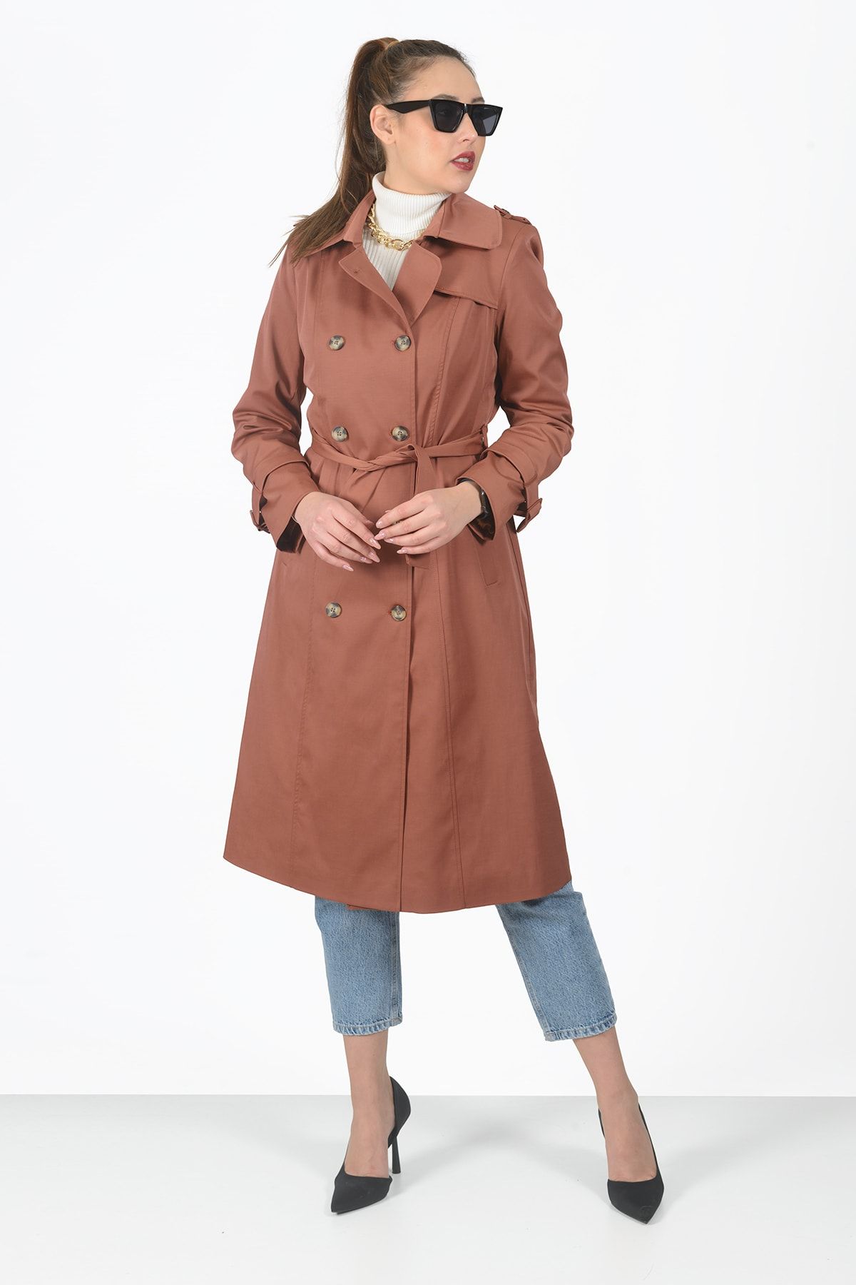 Soydan G ner Women s Button Closure Medium Length Trench Coat Red