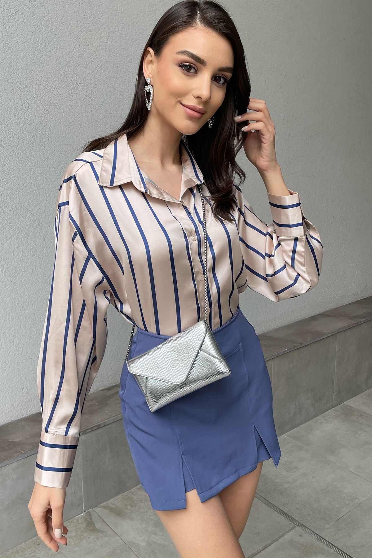 Trend Alaçatı Stili Rock Dunkelblau Mini
