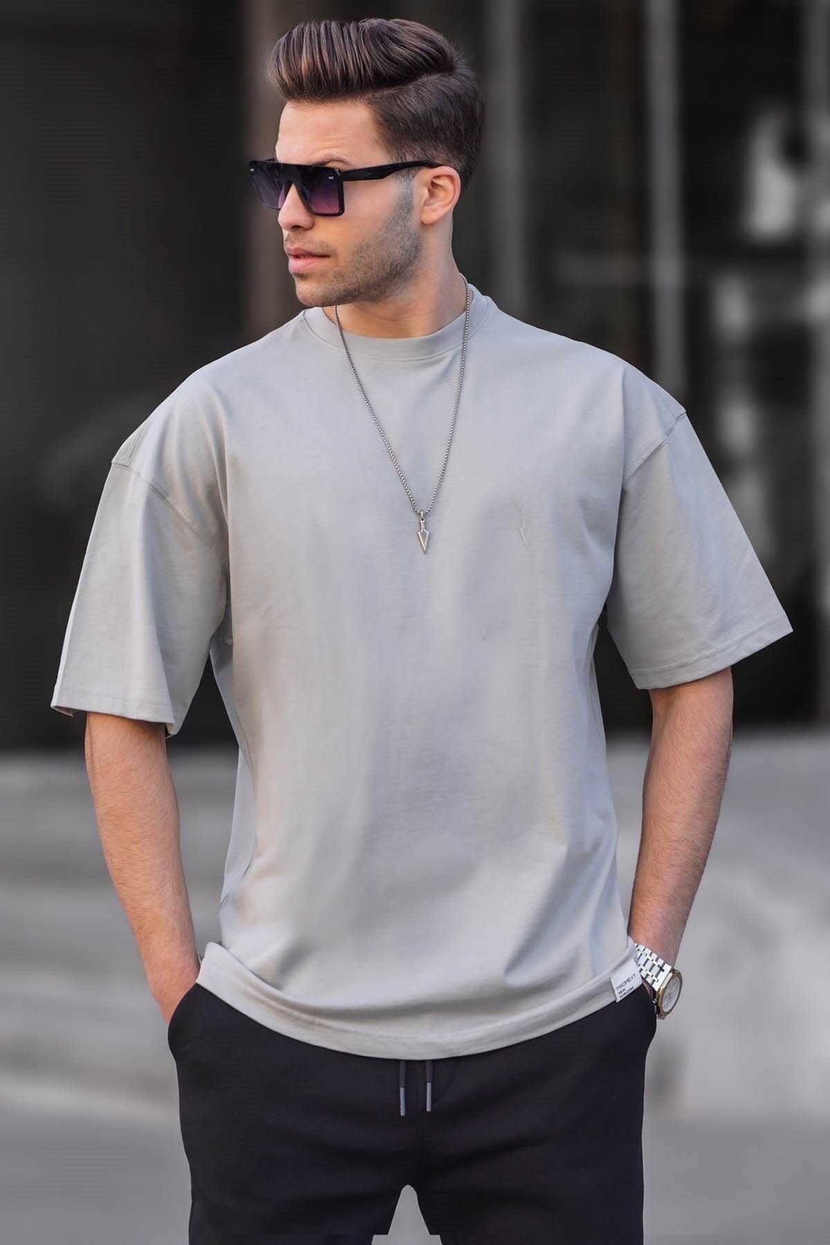 Madmext T-Shirt Grau Oversized