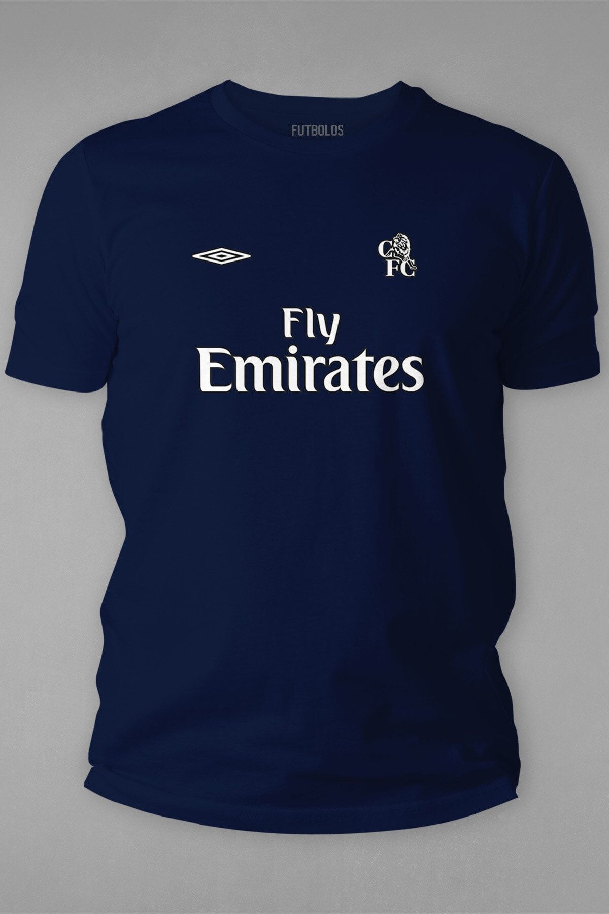 Futbolos Chelsea Nostalgia T Shirt Printed Crew Neck Navy Blue