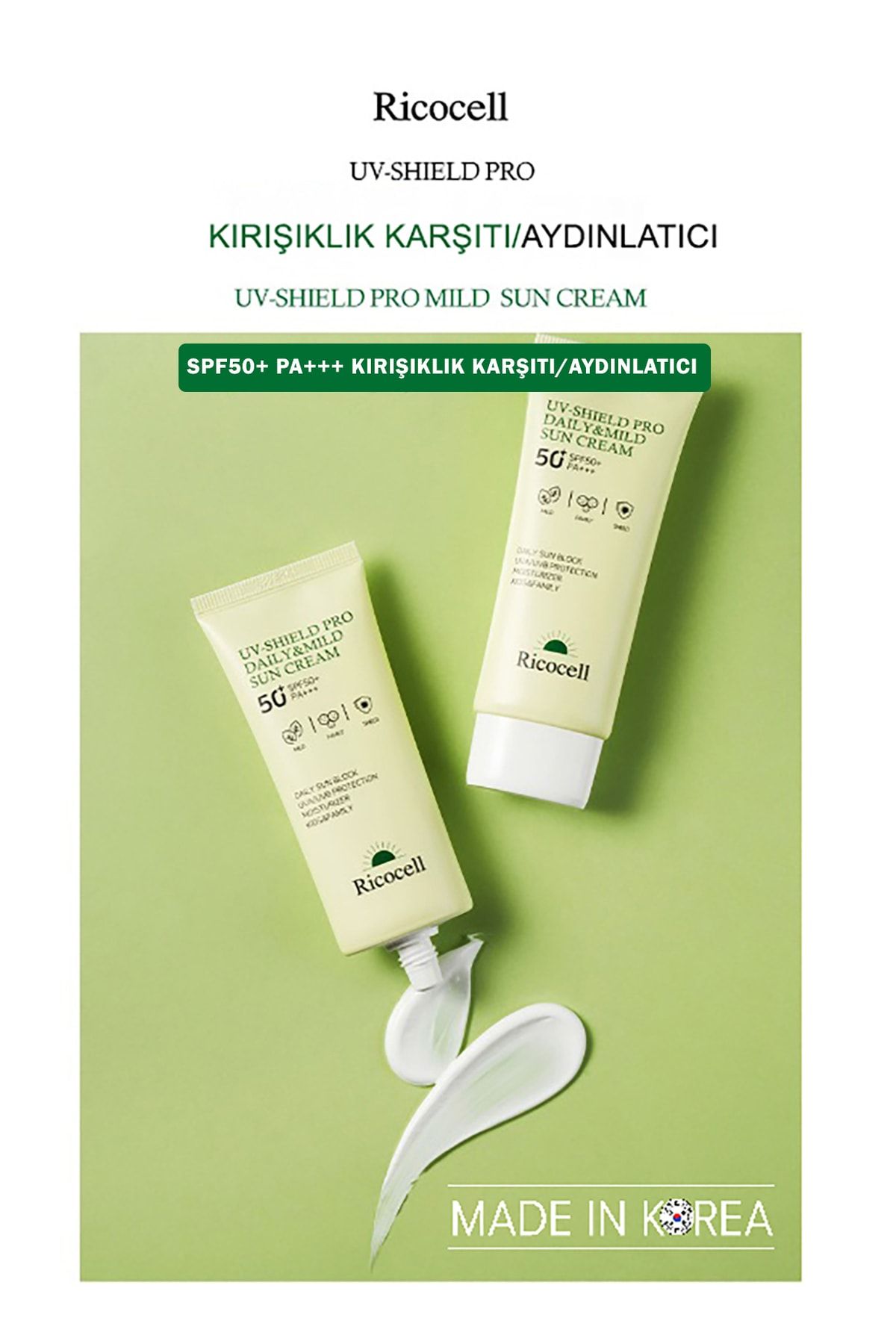 RİCOCELL Korean Yeşil Çay Içeren Yatıştırıcı Nemlendirici Spf50 Pa Güneş Kremi NE10188