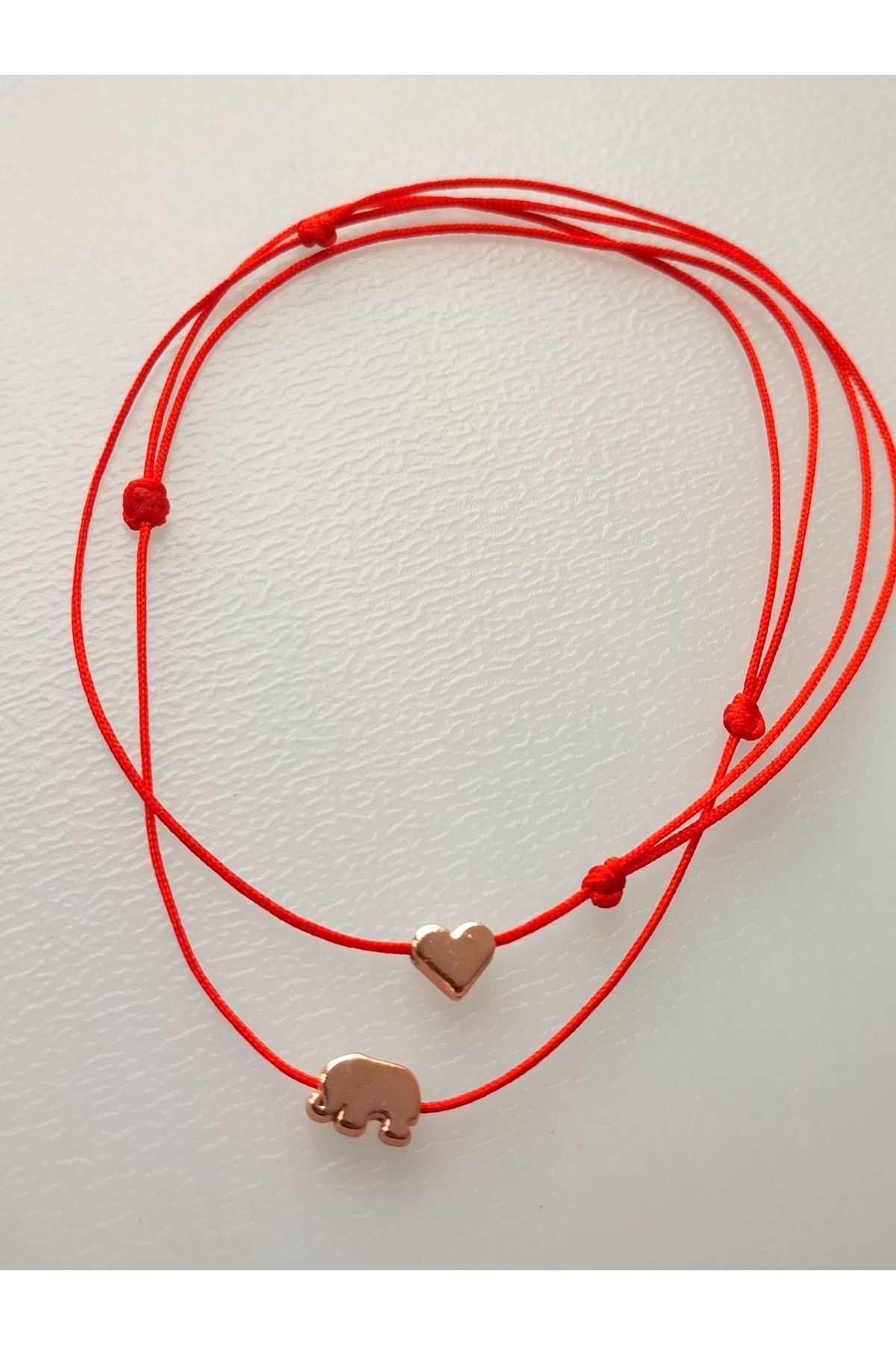 ySRy Rose Gold Lucky Elephant and Heart Figure Red Thread 2 Piece