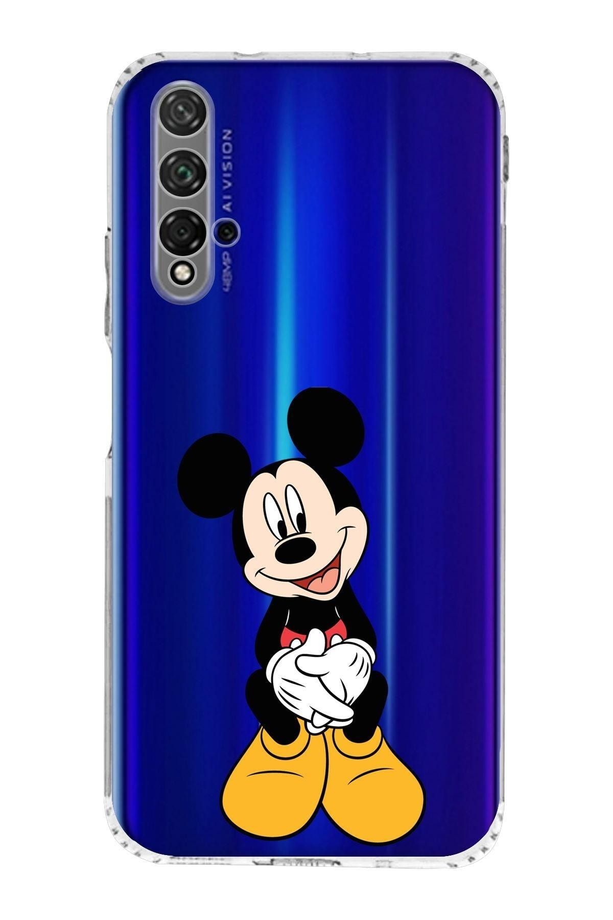 Huawei Honor 20 Kamera Korumalı Kapak Mickey Mouse Tasarımlı Şeffaf Kılıf